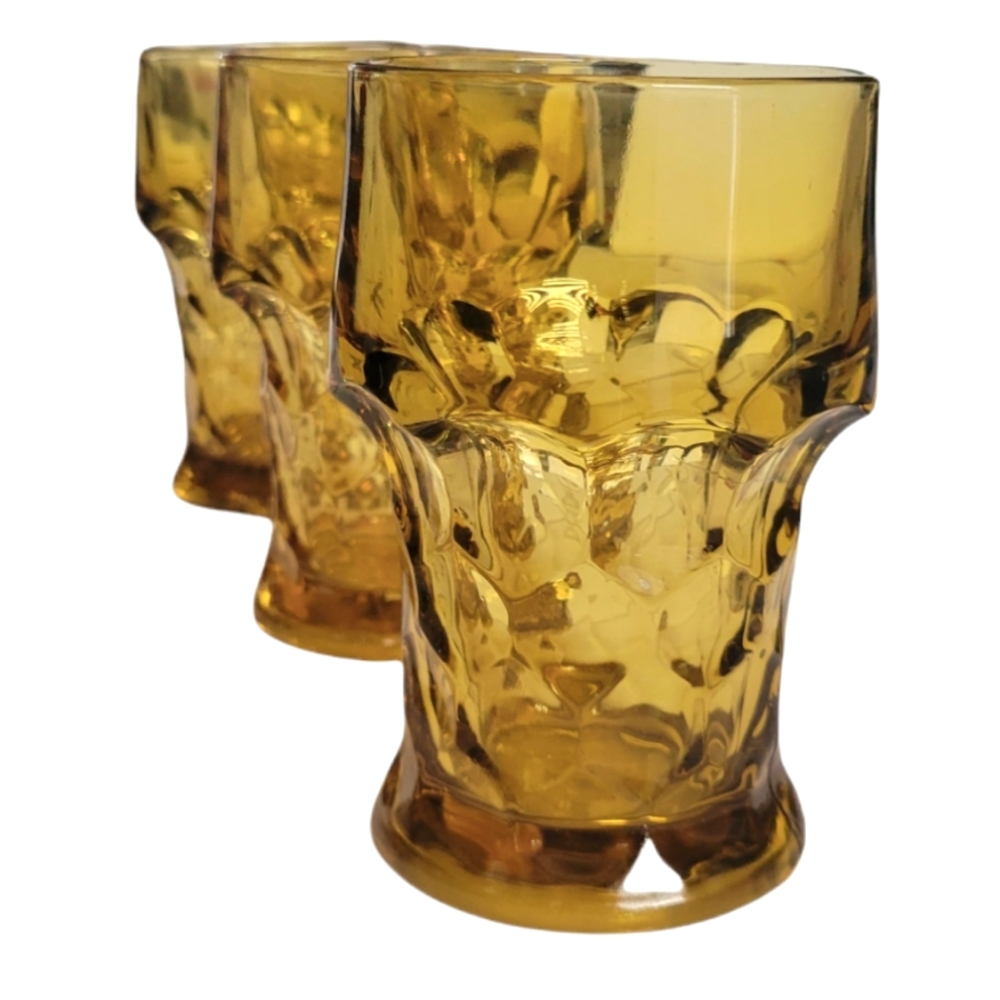 Vintage Anchor Hocking GEORGIAN AMBER Topaz Set of 3-5" Flat Tumblers Glass